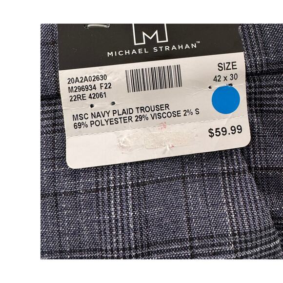 Michael Strahan 42 x 30 Navy Blue Plaid Trouser Pants NEW NWT - Picture 2 of 11